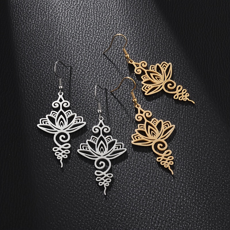 Lotus Pattern Stainless Steel Women's Earrings for Jewelry Parties